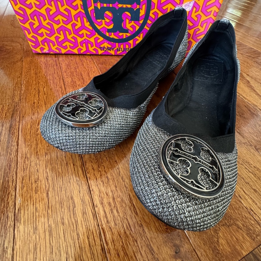 Tory Burch Black and Silver Women's Ballet Flats
